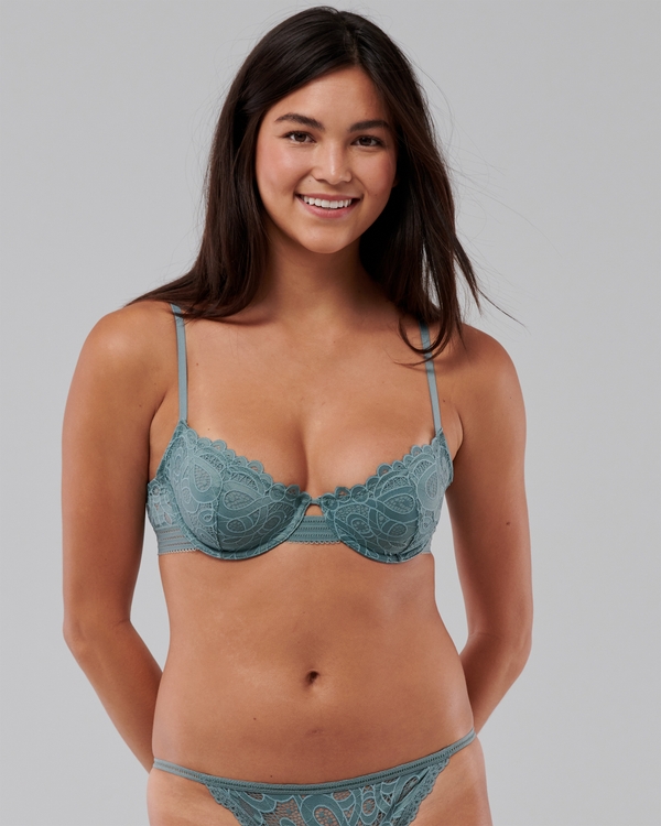 Gilly Hicks Crochet Lace Unlined Balconette Bra, Teal view 1