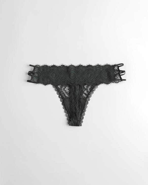 Gilly Hicks Lace Strappy Thong Underwear, Dark Green view 1
