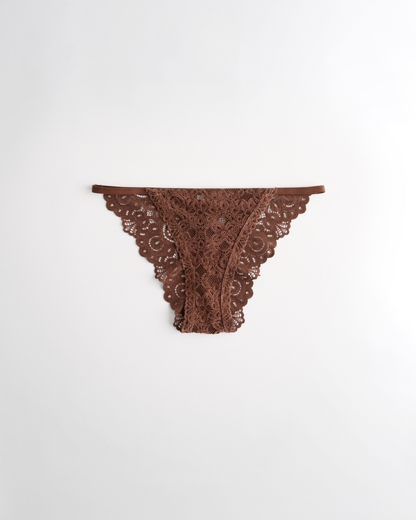 Gilly Hicks Lace String Cheeky Underwear, Dark Brown Lace view 1