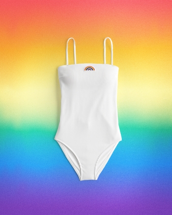 Women's Ribbed Rainbow Patch OnePiece Swimsuit Women's Swimwear
