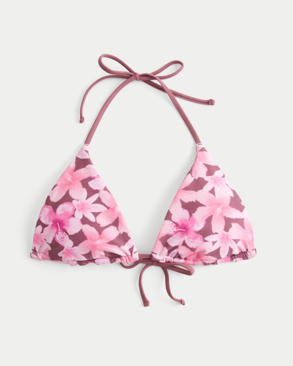 Reversible Triangle Bikini Top, Pink Print view 1