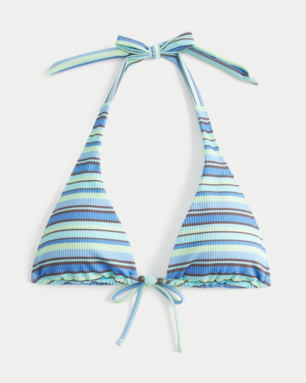Rib Elongated Triangle Bikini Top, Green Stripe view 1