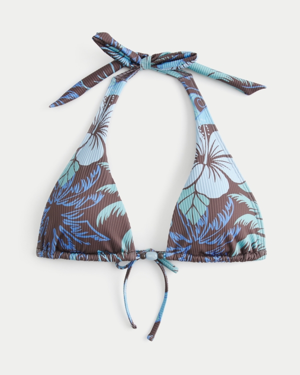 Rib Elongated Triangle Bikini Top, Light Brown Pattern view 1