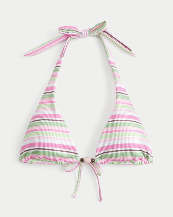 Rib Elongated Triangle Bikini Top, Light Pink Stripe view 1