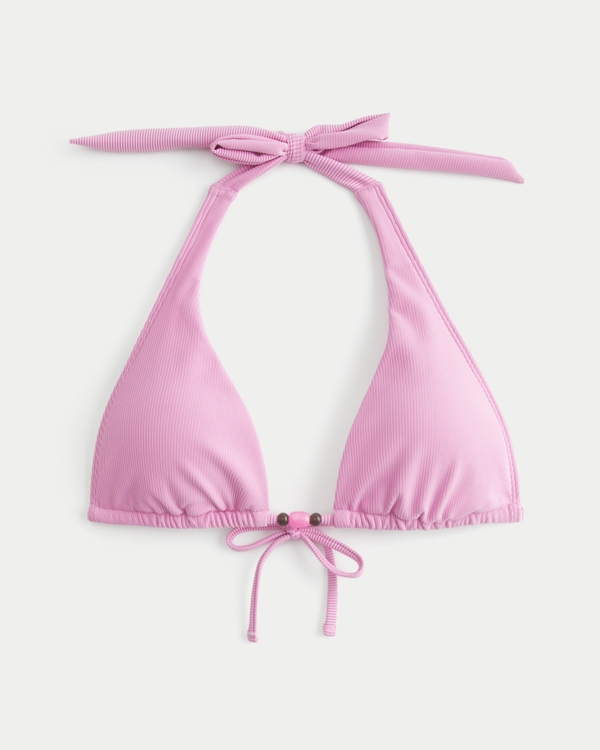 Rib Elongated Two-Tone Bikini Top, Pink view 1