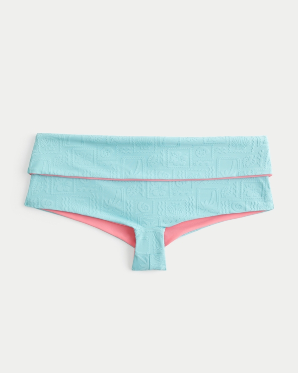 Reversible Foldover Jacquard Swim Shortie, Turquoise-pink view 1