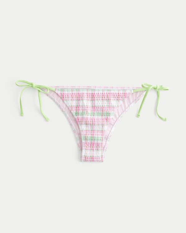 Slip bikini cheeky a punto smock con laccetti laterali, Scozzese Rosa view 1