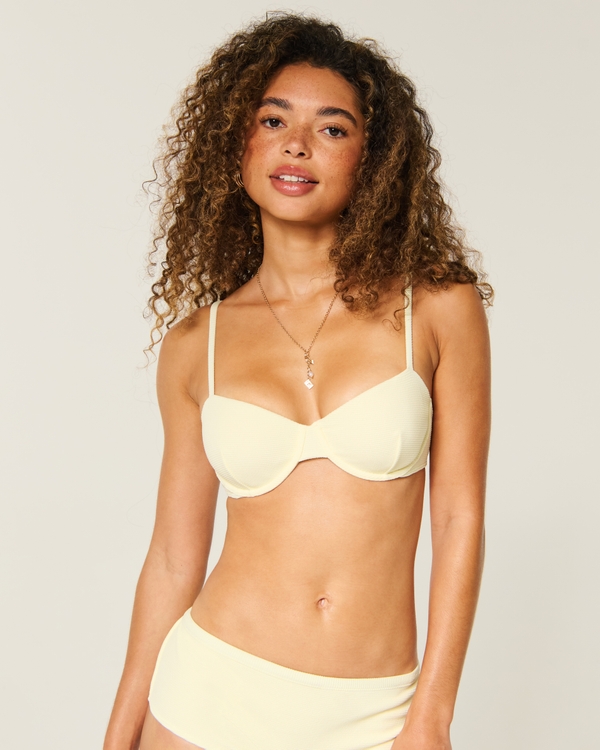 Waffle Balconette Bikini Top, Yellow view 1