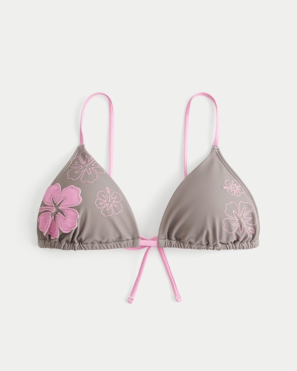 Applique Triangle Bikini Top, Light Brown Print view 1