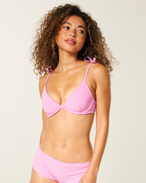 Two-Tone Rib Reversible Underwire Bikini Top, Light Pink view 1