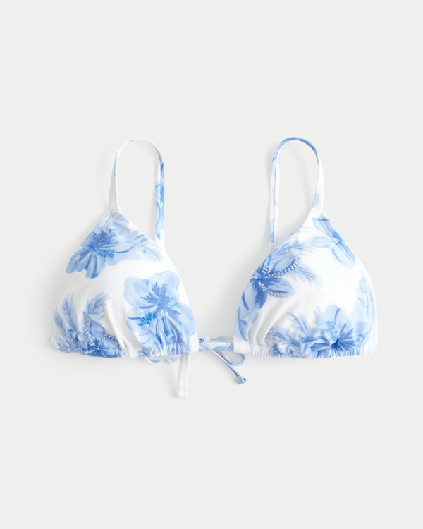 Beaded Over-the-Shoulder Triangle Bikini Top, White Pattern view 1