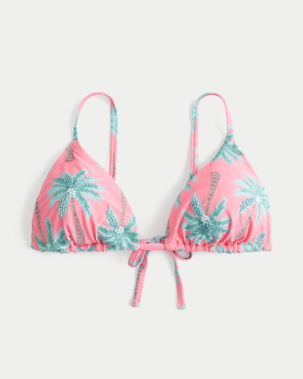 Beaded Over-the-Shoulder Triangle Bikini Top, Coral Pattern view 1