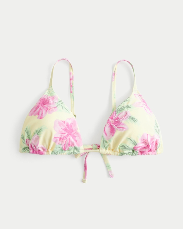 Beaded Over-the-Shoulder Triangle Bikini Top, Yellow Pattern view 1