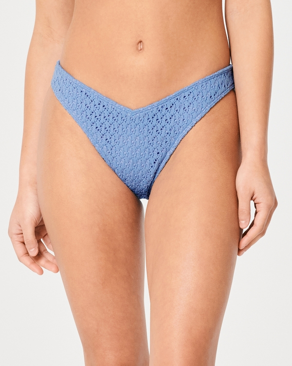 High-Leg Crochet-Style Cheeky Bikini Bottom, Blue