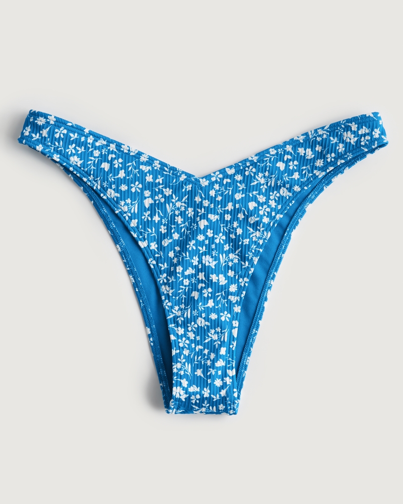Damen Gerippte Cheeky Bikinihose mit hohem Bein und Vförmiger Taille