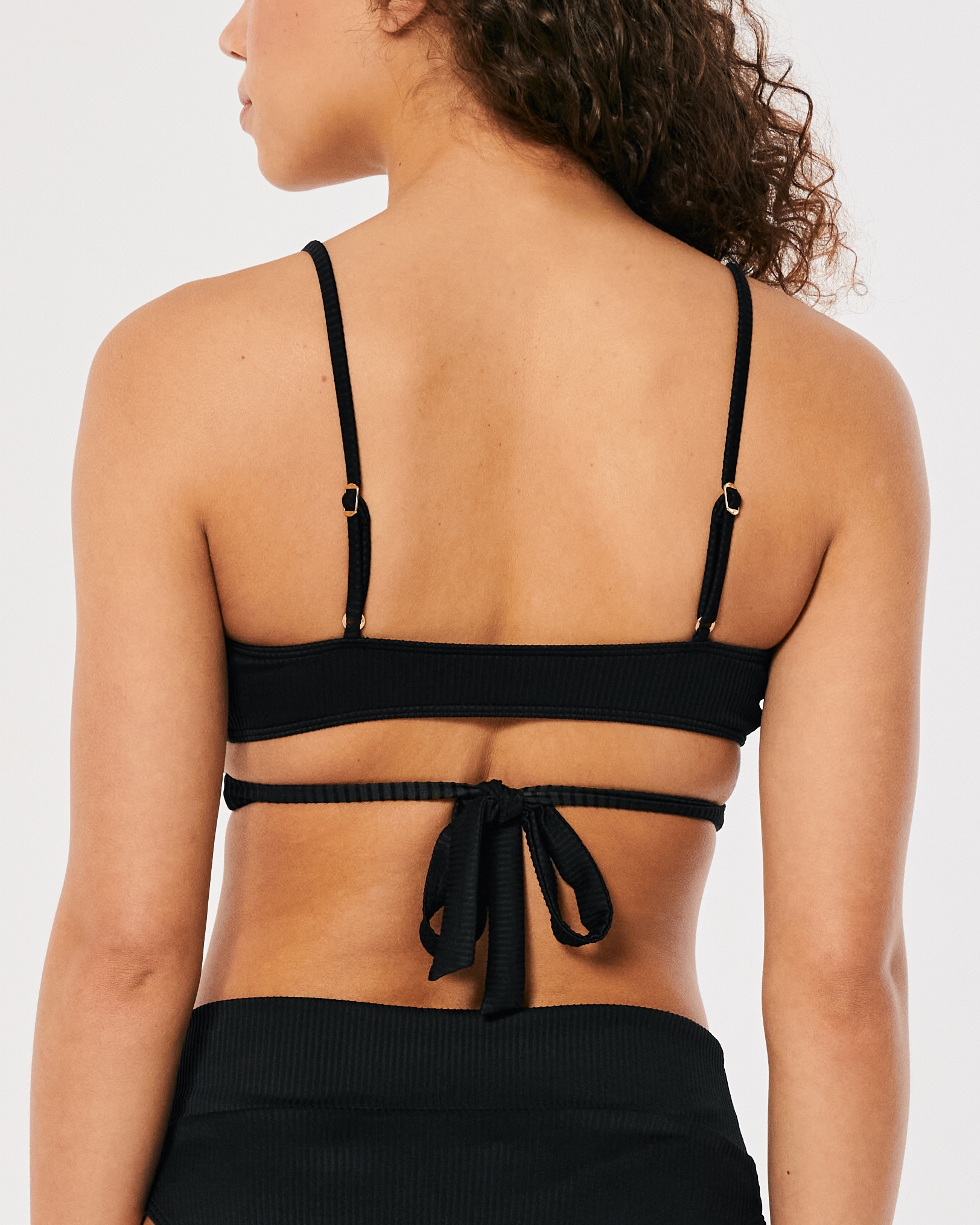 Hollister co-ord triangle tie front bikini top and bottoms in black spiral