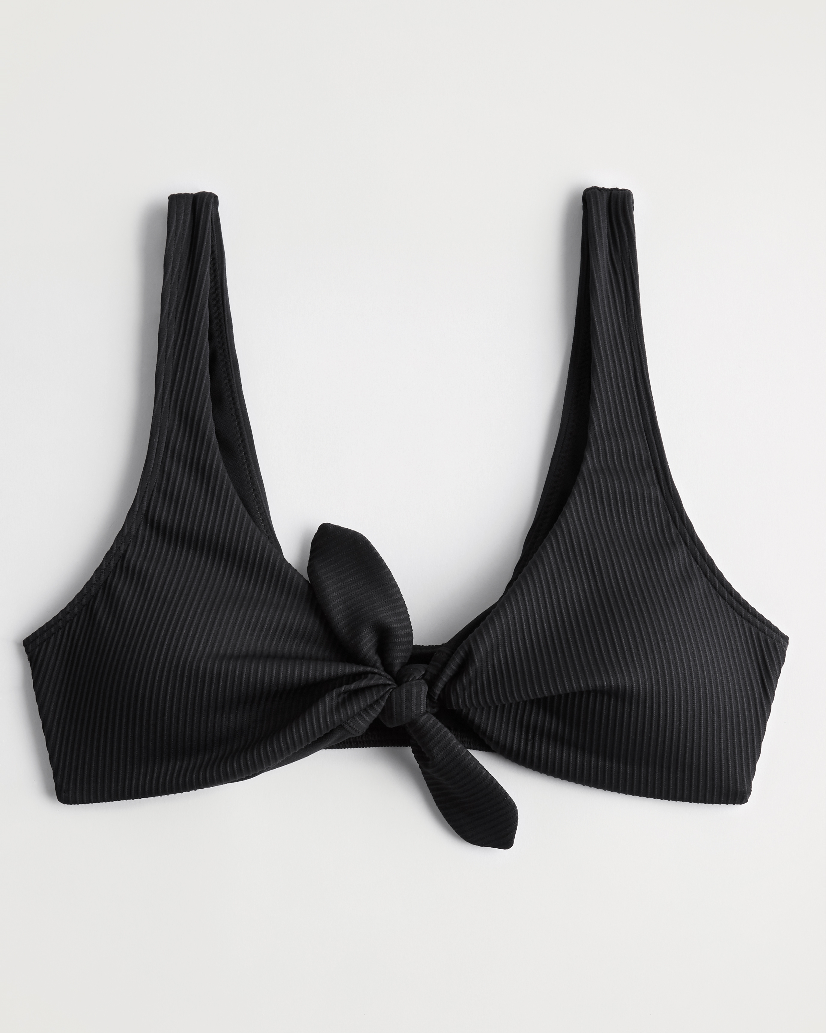 Ribbed Tie-Front Scoop Bikini Top