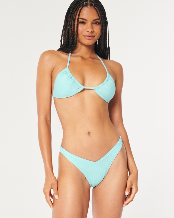 Ribbed V-Front High-Leg Cheekiest Bikini Bottom, Mint Green