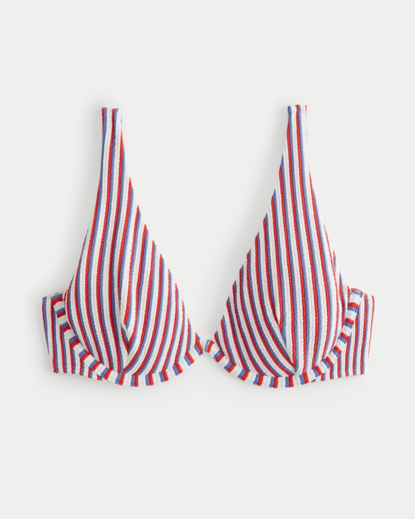 High Apex Scrunch-Ribbed Underwire Bikini Top, Red White And Blue Stripe