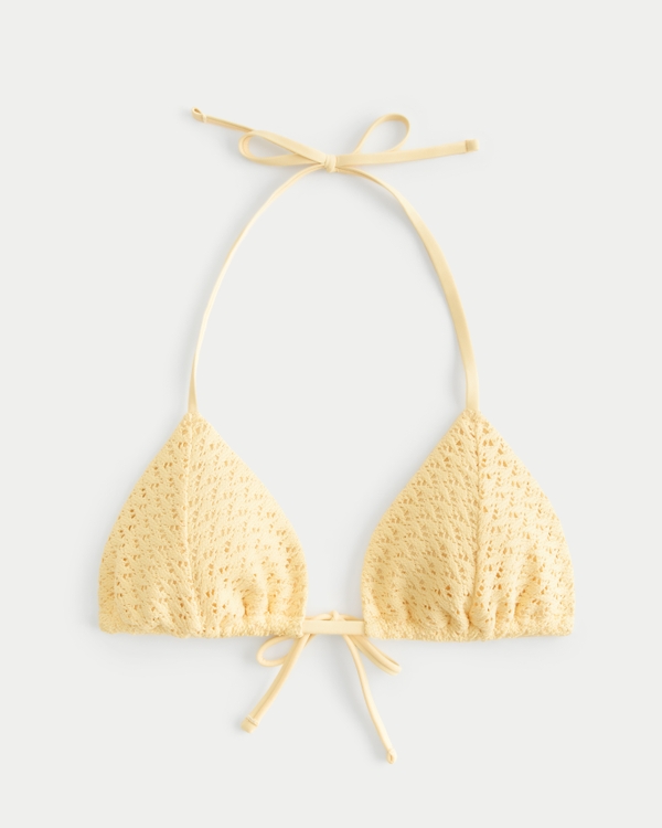 Crochet-Style String Triangle Bikini Top, Yellow