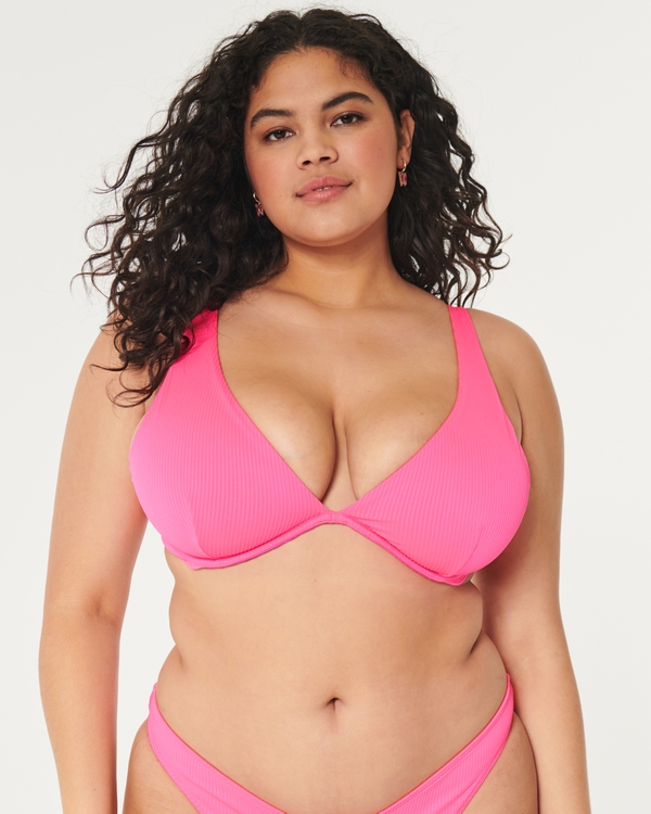 Haut de bikini avec armatures dans une côte High Apex, Neon Pink