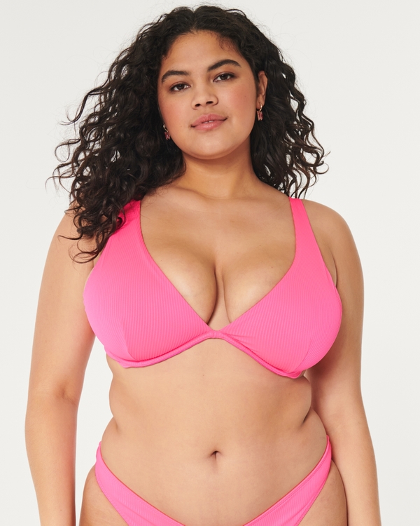 High Apex Ribbed Underwire Bikini Top, Neon Pink