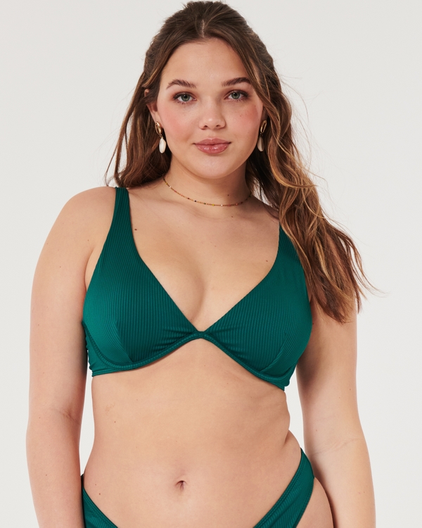 High Apex Ribbed Underwire Bikini Top, Dark Green