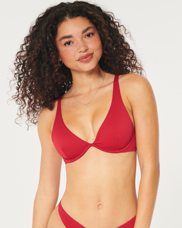 High Apex Ribbed Underwire Bikini Top, Red
