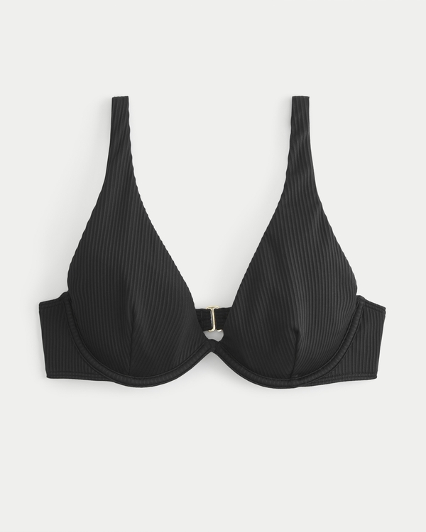 High Apex Ribbed Underwire Bikini Top, Black