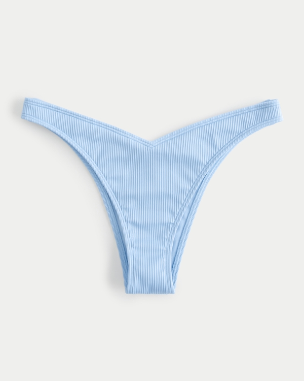 Ribbed V-Front High-Leg Cheekiest Bikini Bottom, Light Blue