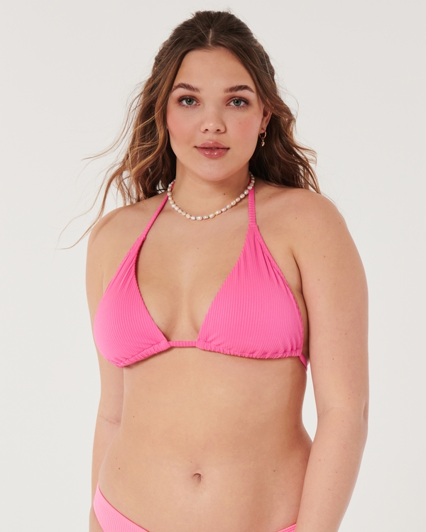 Haut de bikini triangle côtelé à porter de plusieurs façons, Neon Pink