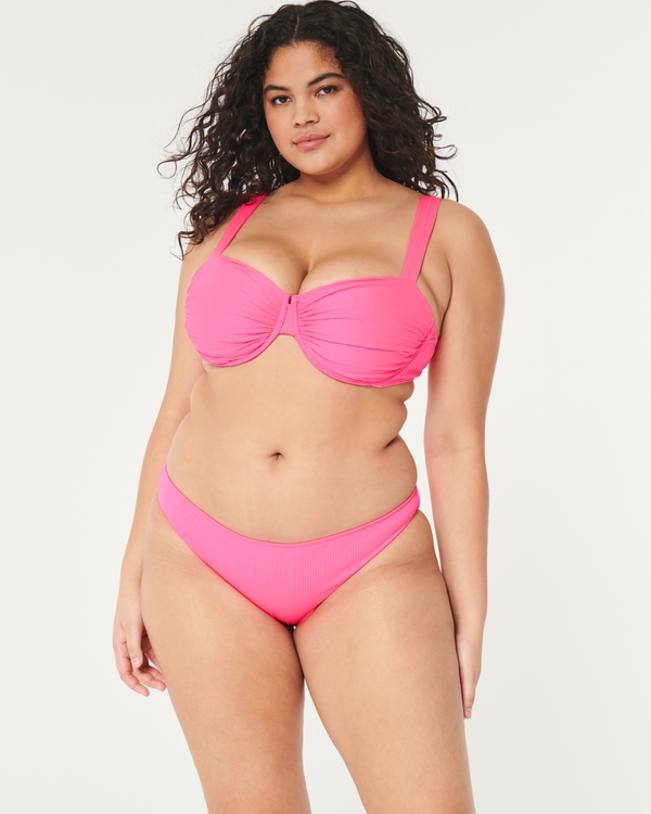 Ribbed Bikini Bottom, Neon Pink