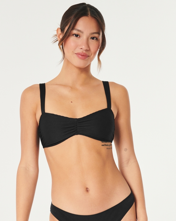 Ribbed Scoop Bikini Top, Black