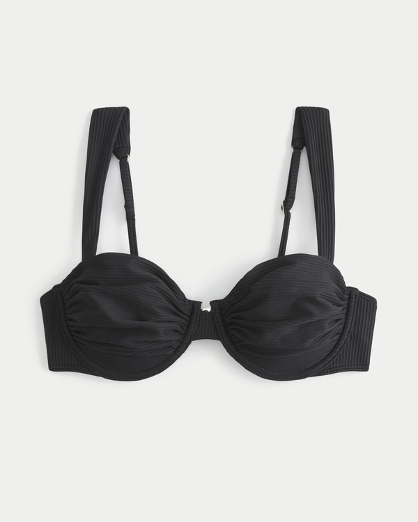 Haut de bikini à balconnet ruché et côtelé, Black