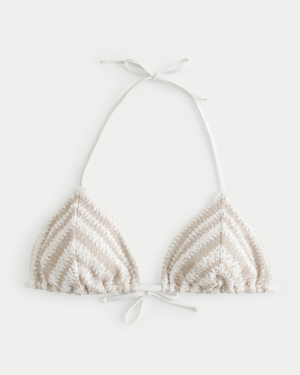 Top de bikini de triángulo de croché a tiras, Rayas Marrón Claro view 2