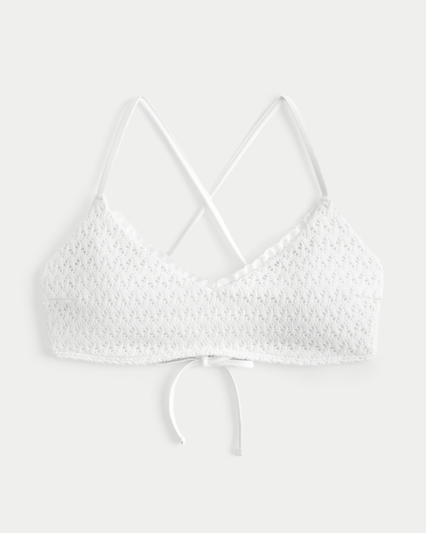 Crochet-Style Scoop Bikini Top, White