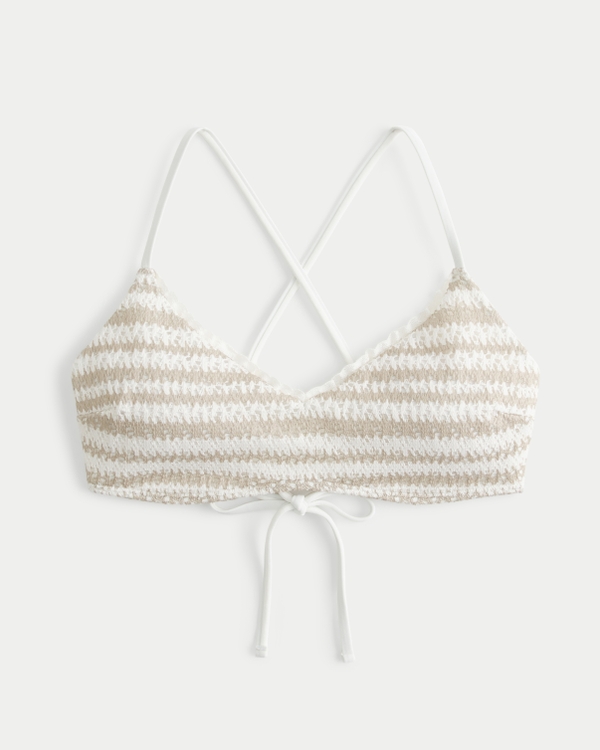 Crochet-Style Scoop Bikini Top, White Stripe