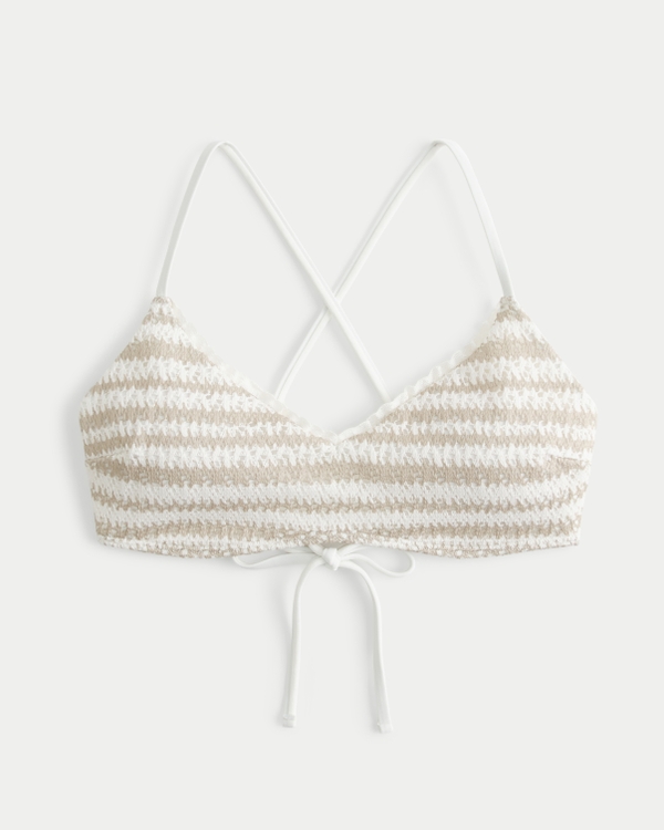 Haut de bikini crocheté à encolure dégagée, White Stripe