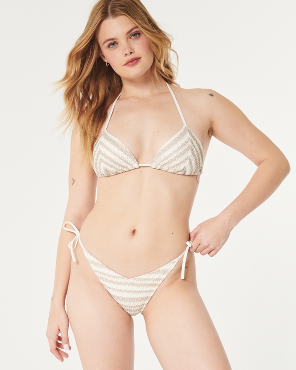 Crochet-Style Cheekiest Bikini Bottom, White Stripe
