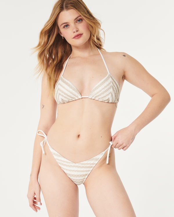 Slip bikini cheeky lavorato all'uncinetto, White Stripe