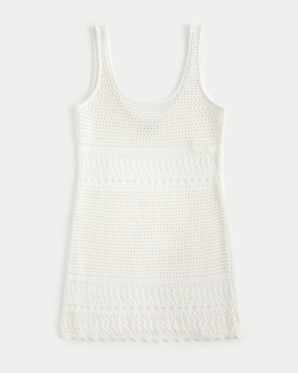 Crochet-Style Cover Up Dress, Cream