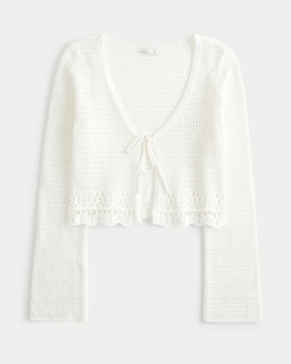Crochet-Style Cover Up Top, White