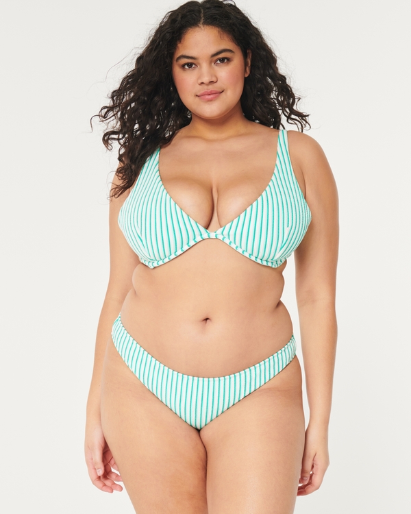 Scrunch-Ribbed Bikini Bottom, Green Stripe