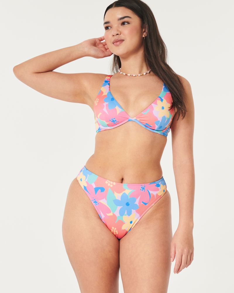 Women's Curvy High-Leg High-Waist Ribbed Cheeky Bikini Bottom