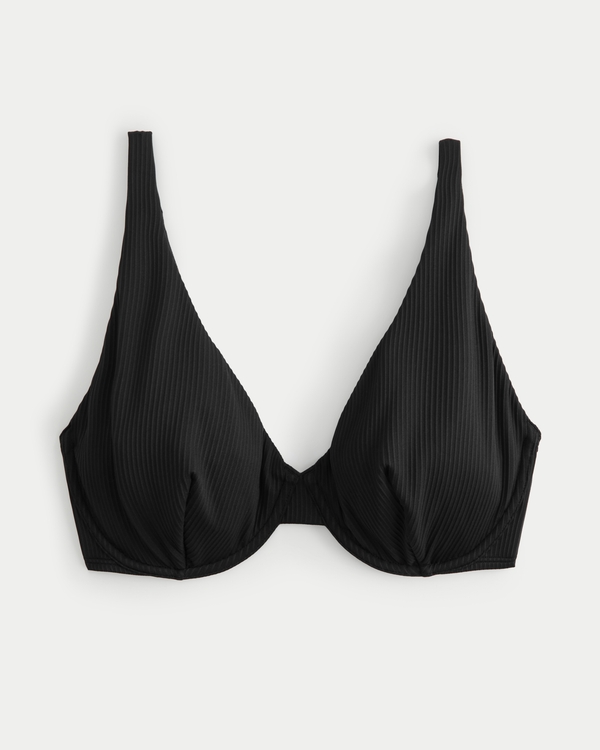 Curvy High Apex Ribbed Underwire Bikini Top, Black