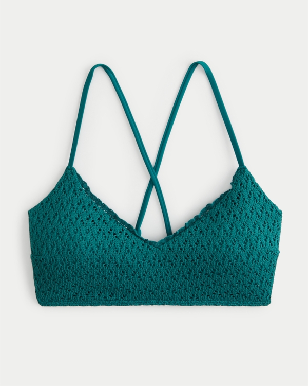 Crochet-Style Scoop Bikini Top, Dark Green