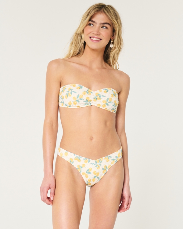 High-Leg Crochet-Style Cheeky Bikini Bottom, Lemon Print