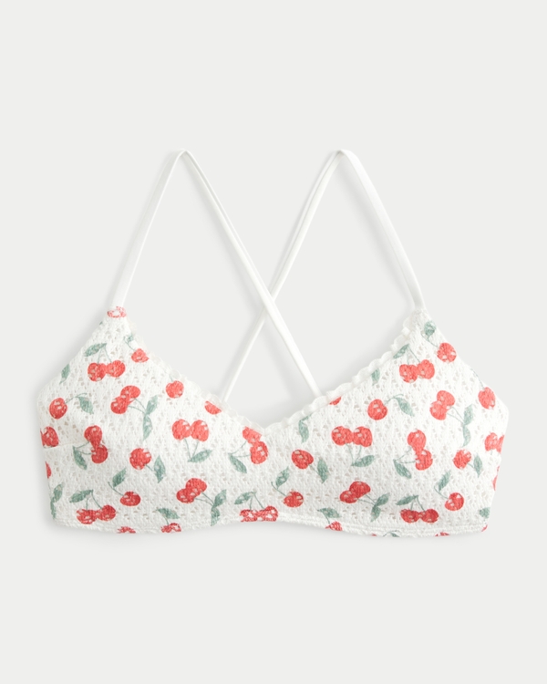 Crochet-Style Scoop Bikini Top, Cherry Print