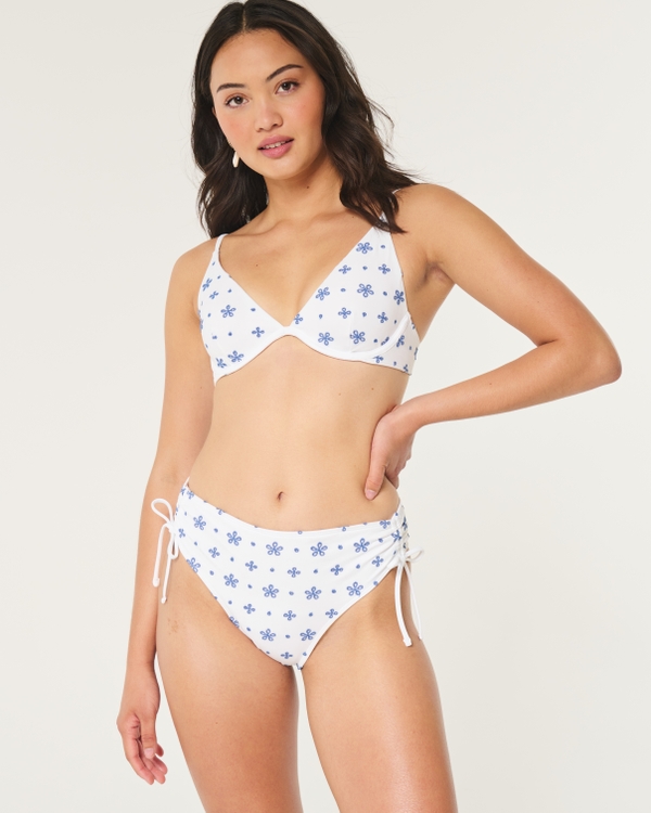 Bas de bikini de coupe cheeky à œillets, à jambe échancrée et taille haute galbée, White