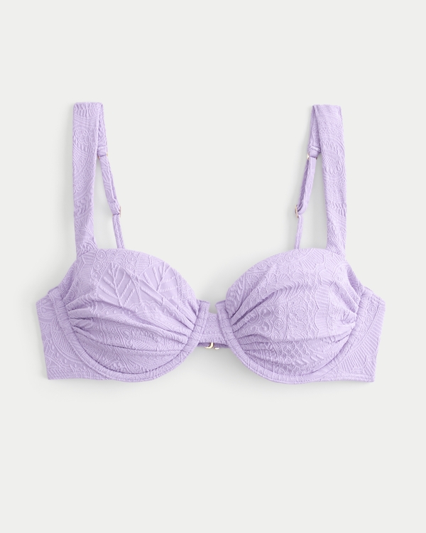Ruched Jacquard Balconette Bikini Top, Lilac